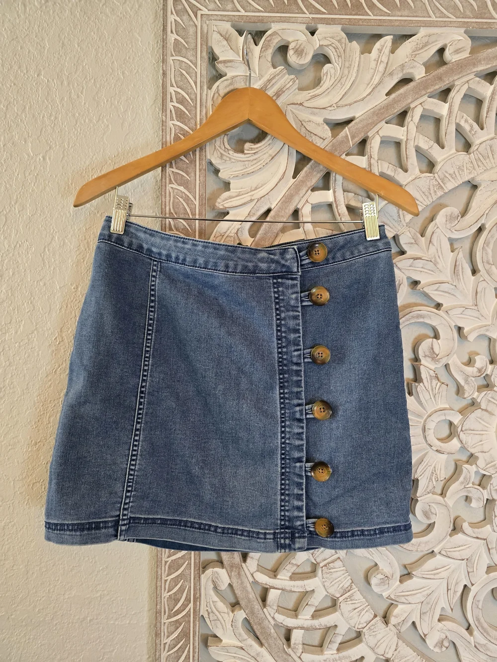 Free People Women’s little daisies mini skirt blue denim stretch 8
